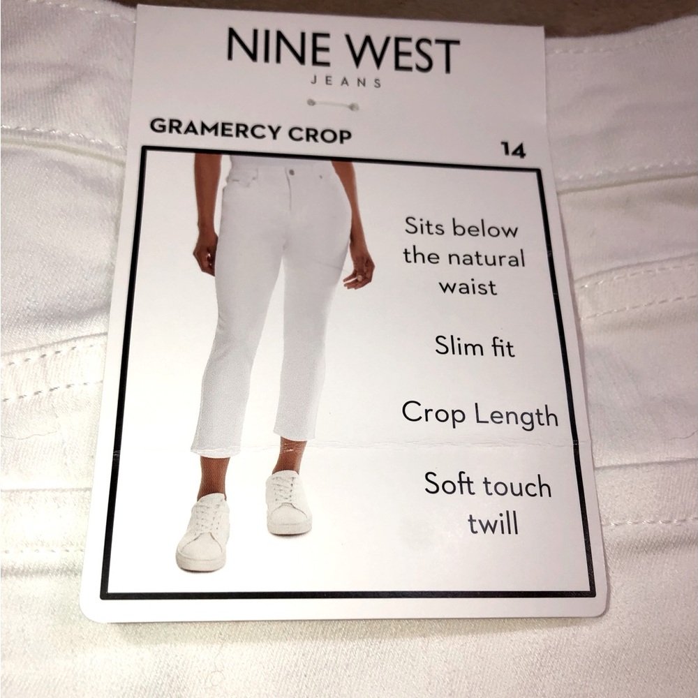 Nine West Gramercy Crop white jeans Sz 14 slim fit soft touch twill.